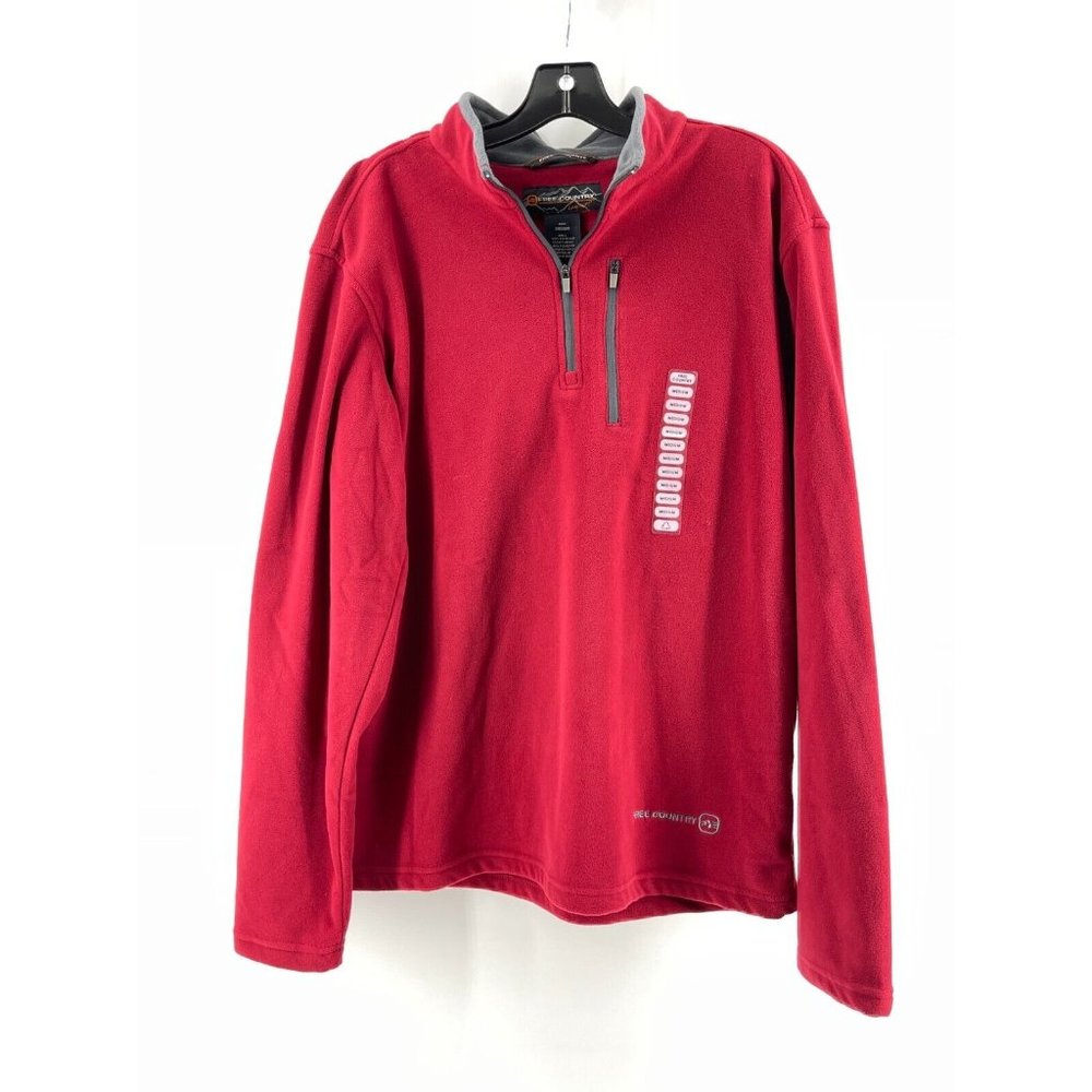 NWT Free Country Pullover Men's Red Quarter Zip Microtech Fleece Sweatshirt Med